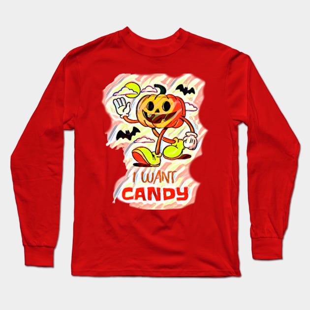 I Want Candy (Halloween Waving Pumpkin) Long Sleeve T-Shirt by PersianFMts